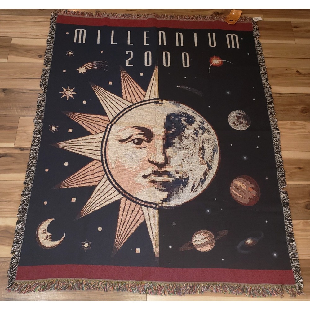 The Rug Barn Tapestry Throw Blanket Millennium 2000 Celestial Moon Sun Vintage